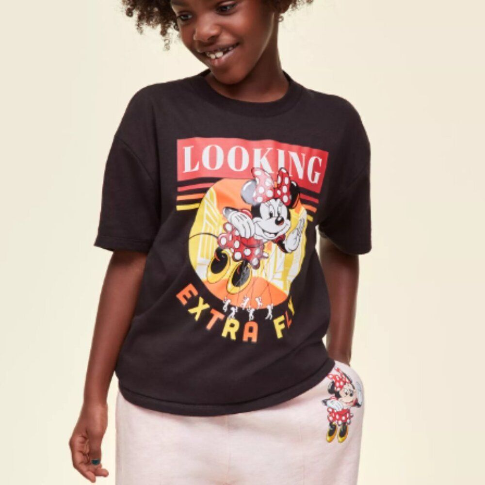 Disney Minnie Mouse Junior Girls Looking Extra Fly T-Shirt Black Size M - NEW